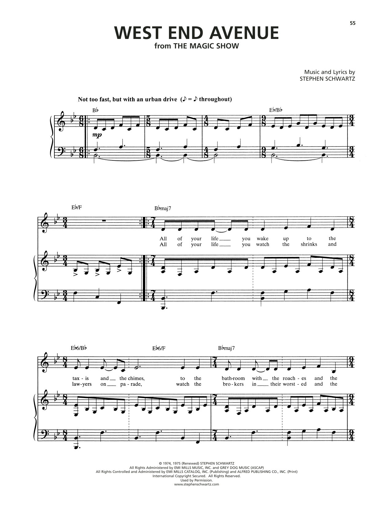 Stephen Schwartz West End Avenue (from The Magic Show) sheet music notes and chords arranged for Piano & Vocal