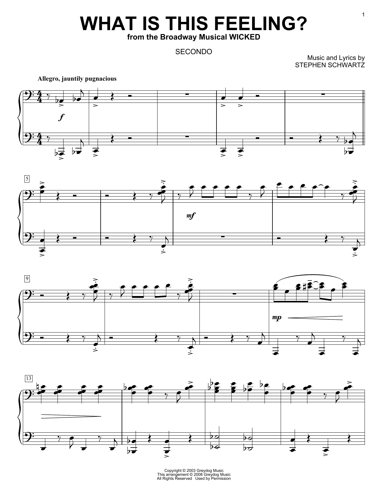 Stephen Schwartz What Is This Feeling? (from Wicked) (arr. Carol Klose) sheet music notes and chords arranged for Piano Duet