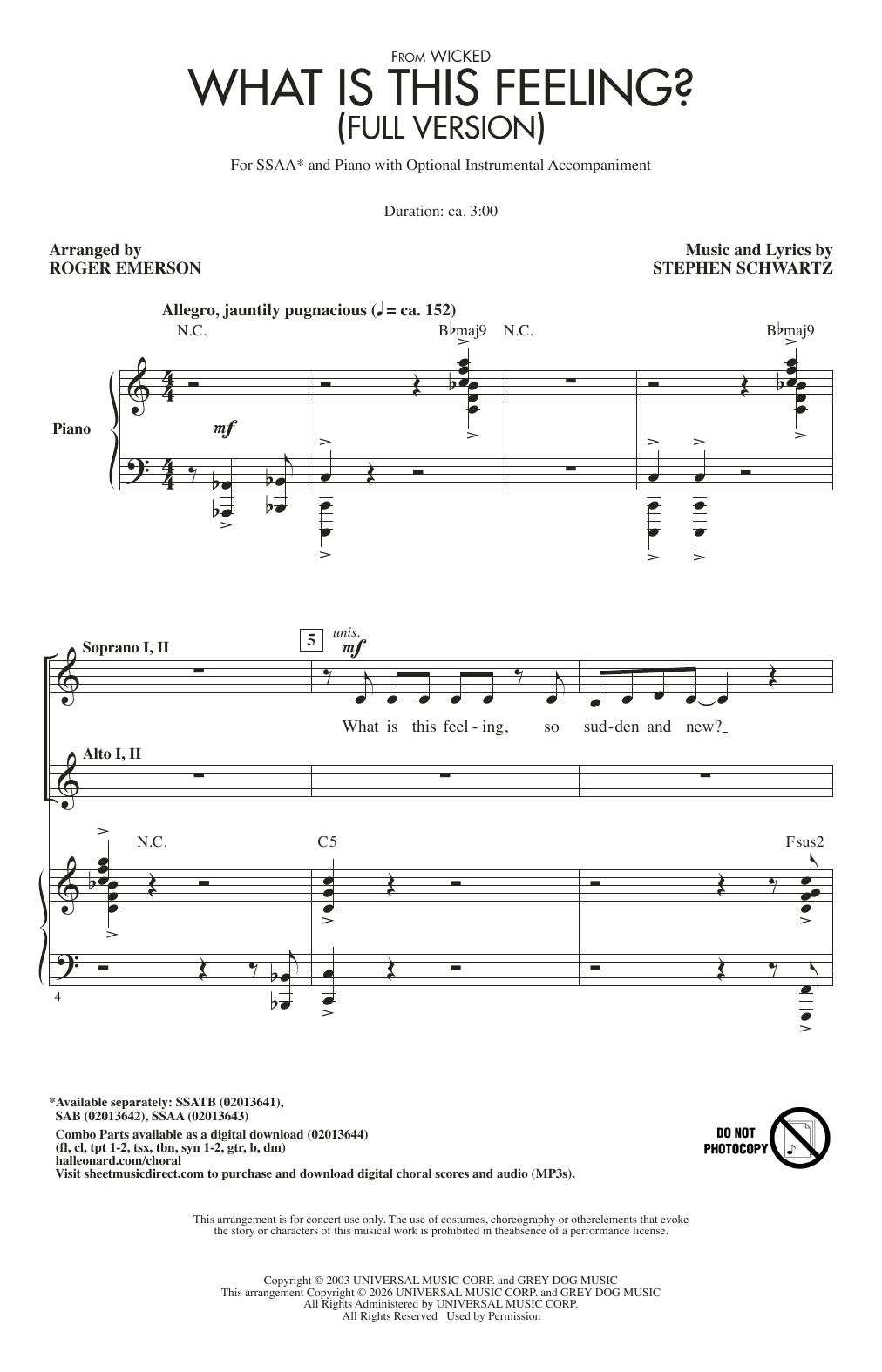 Stephen Schwartz What Is This Feeling? (from Wicked) (Full version) (arr. Roger Emerson) sheet music notes and chords arranged for SSATB Choir