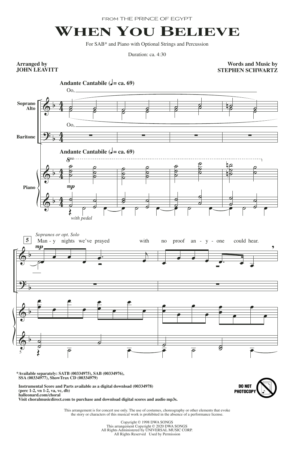 Stephen Schwartz When You Believe (from The Prince Of Egypt) (arr. John Leavitt) sheet music notes and chords arranged for SATB Choir