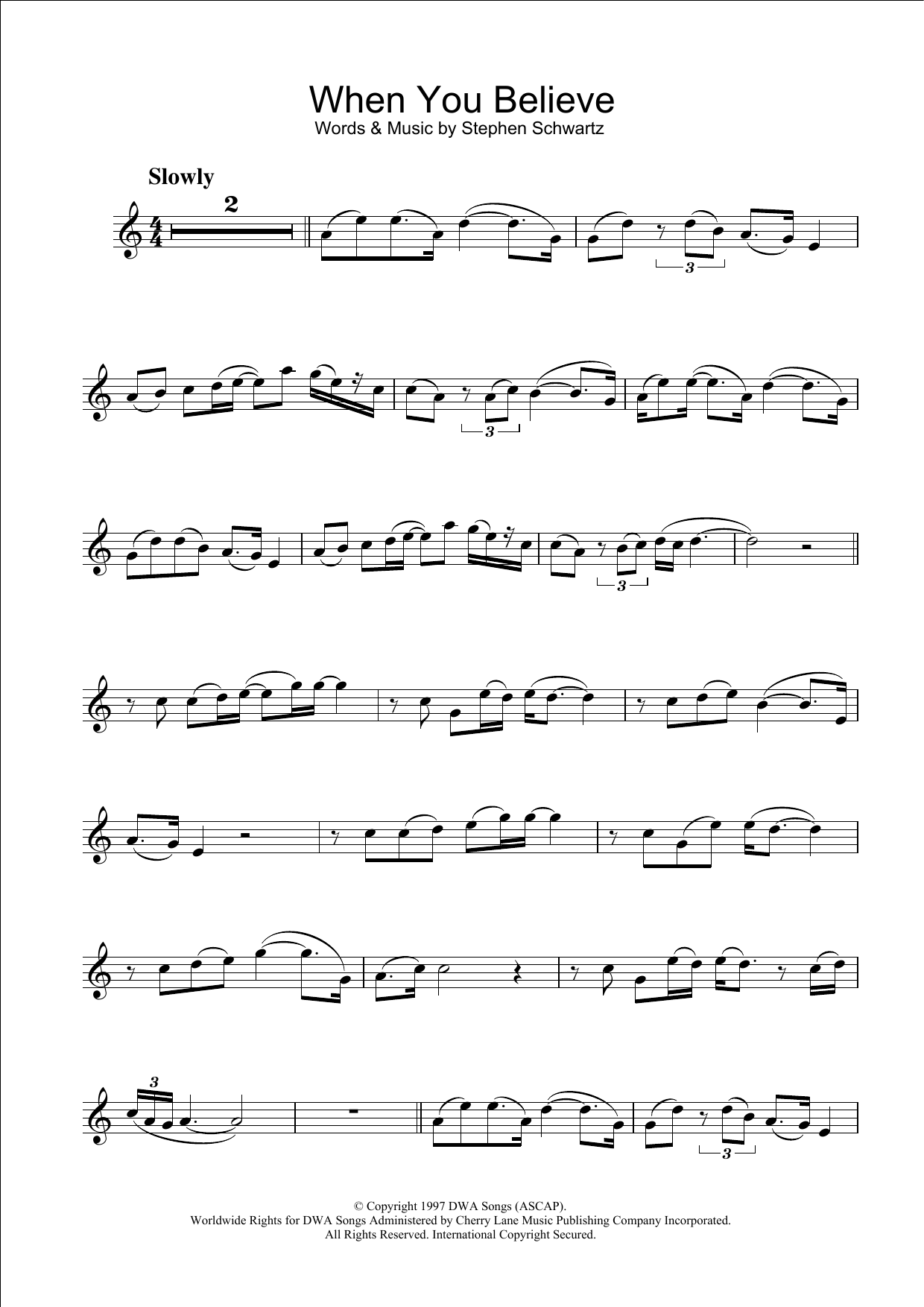 Stephen Schwartz When You Believe (from The Prince Of Egypt) sheet music notes and chords arranged for Flute Solo