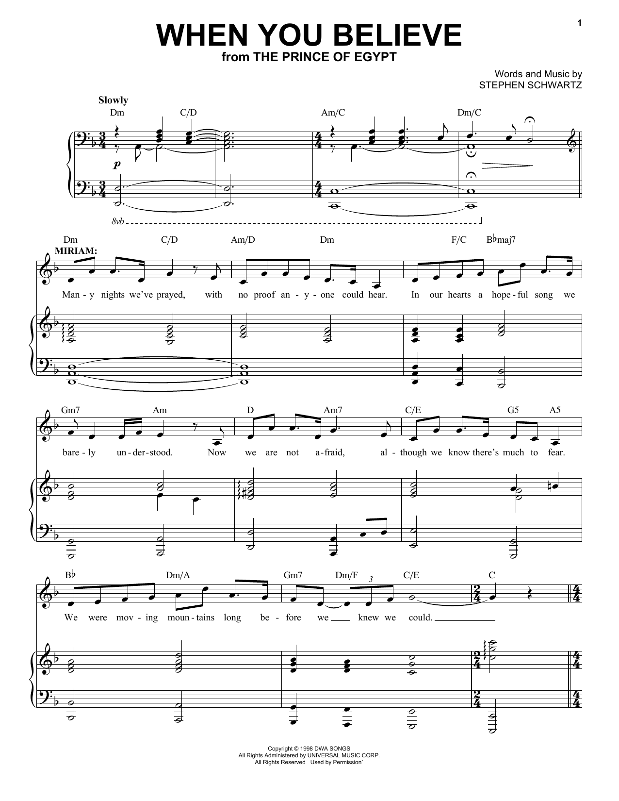 Stephen Schwartz When You Believe (from The Prince Of Egypt: A New Musical) sheet music notes and chords arranged for Piano & Vocal