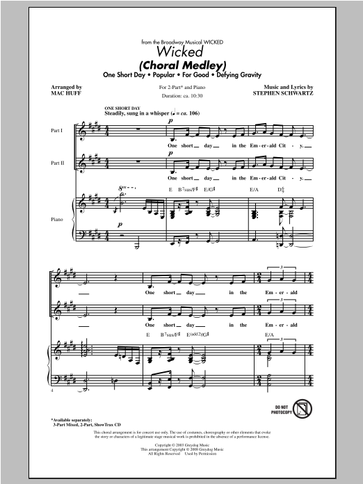 Stephen Schwartz Wicked (Choral Medley) (arr. Mac Huff) sheet music notes and chords arranged for 3-Part Mixed Choir