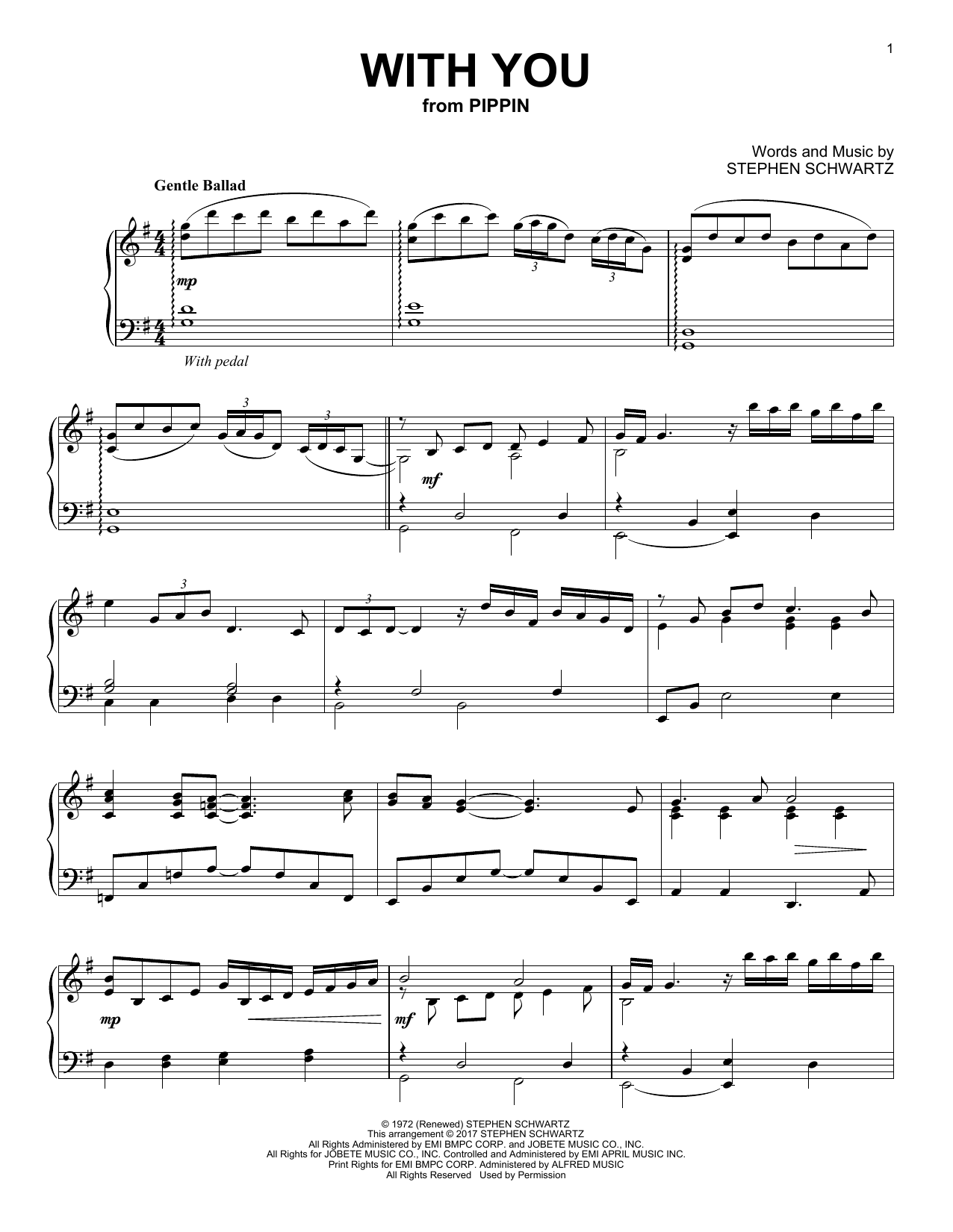 Stephen Schwartz With You (from Pippin) sheet music notes and chords arranged for Very Easy Piano