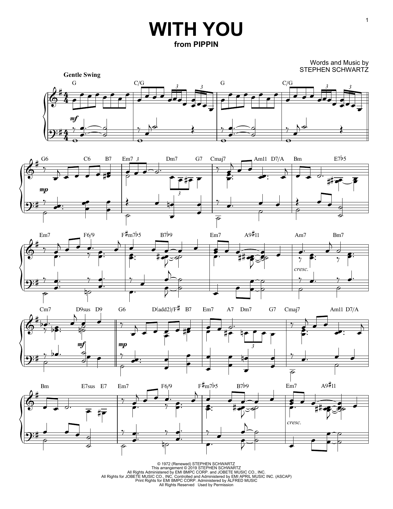 Stephen Schwartz With You [Jazz version] (from Pippin) sheet music notes and chords arranged for Piano Solo