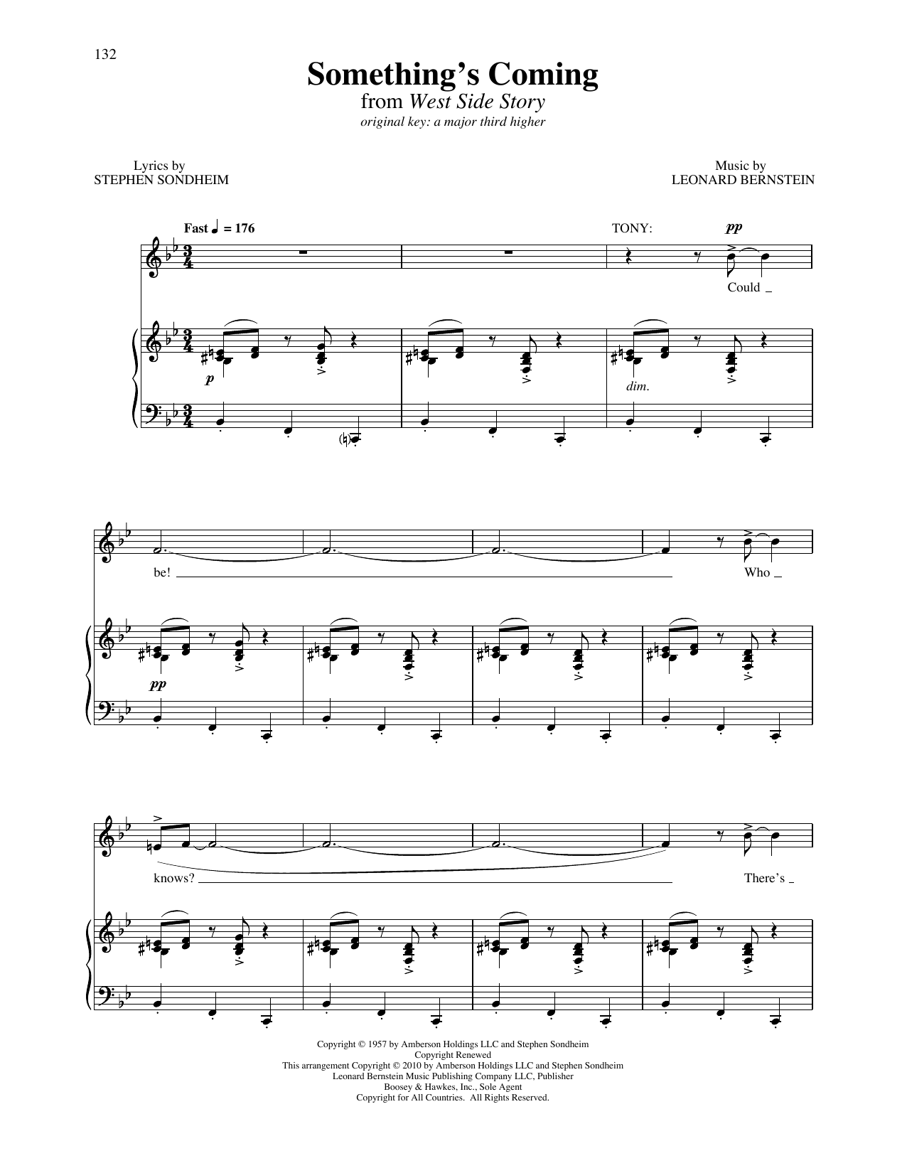 Stephen Sondheim & Leonard Bernstein Something's Coming (from West Side Story) sheet music notes and chords arranged for Piano & Vocal