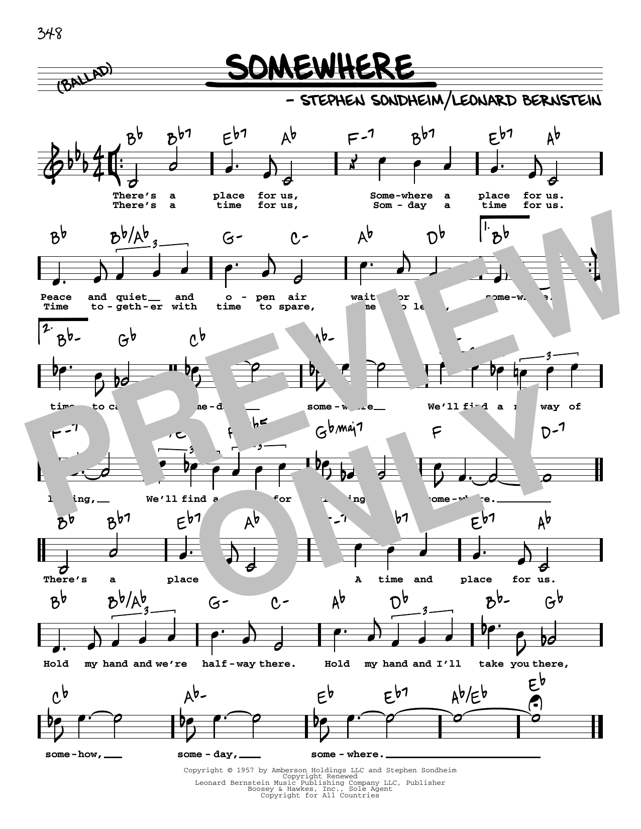 Stephen Sondheim & Leonard Bernstein Somewhere (High Voice) (from West Side Story) sheet music notes and chords arranged for Real Book – Melody, Lyrics & Chords