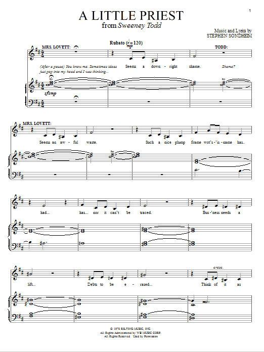 Stephen Sondheim A Little Priest (from Sweeney Todd) sheet music notes and chords arranged for Piano & Vocal