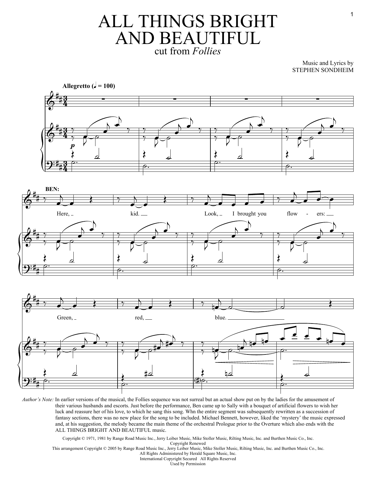 Stephen Sondheim All Things Bright And Beautiful sheet music notes and chords arranged for Vocal Duet