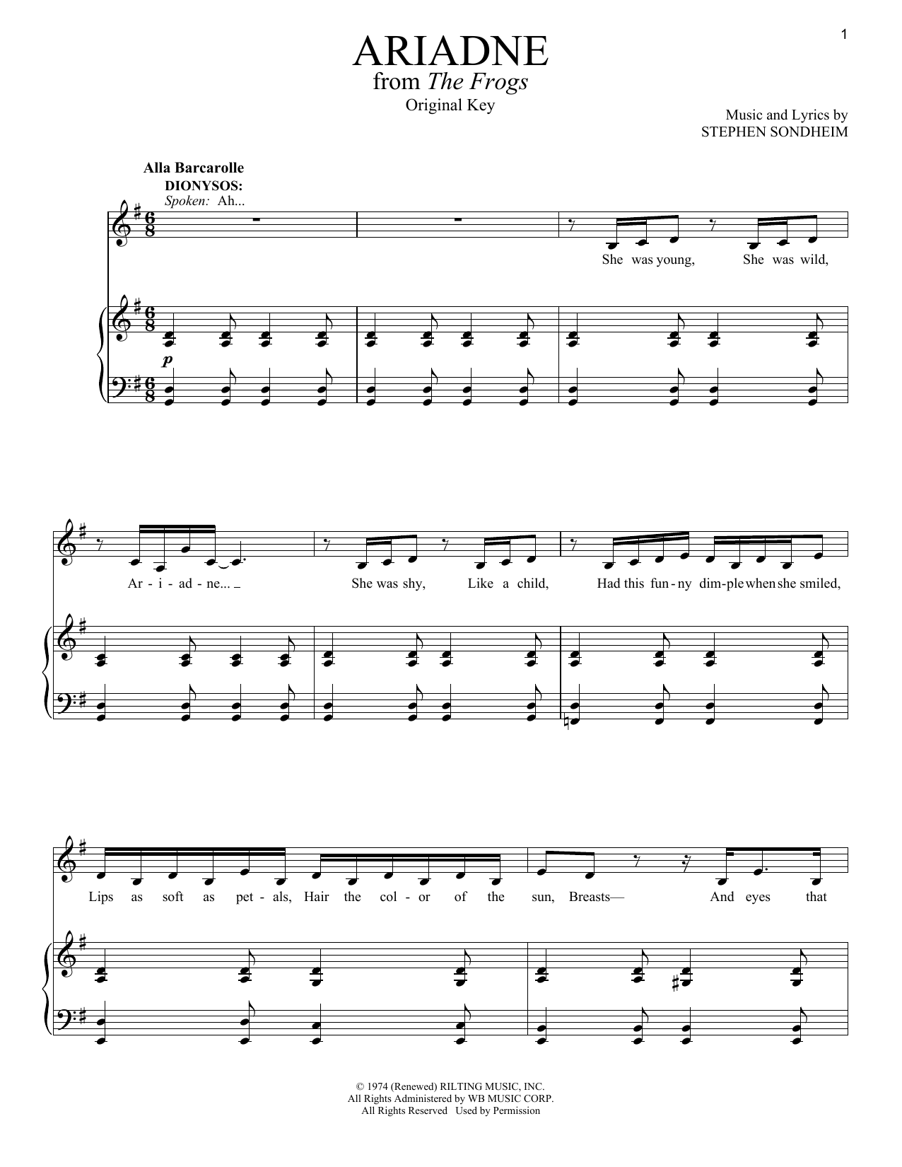 Stephen Sondheim Ariadne sheet music notes and chords arranged for Piano & Vocal
