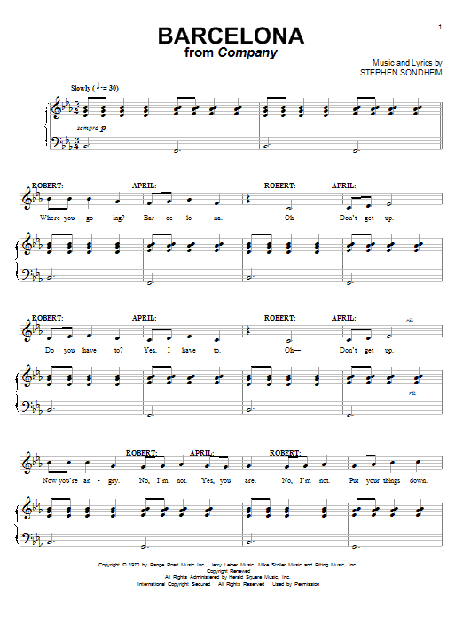 Stephen Sondheim Barcelona sheet music notes and chords arranged for Piano & Vocal