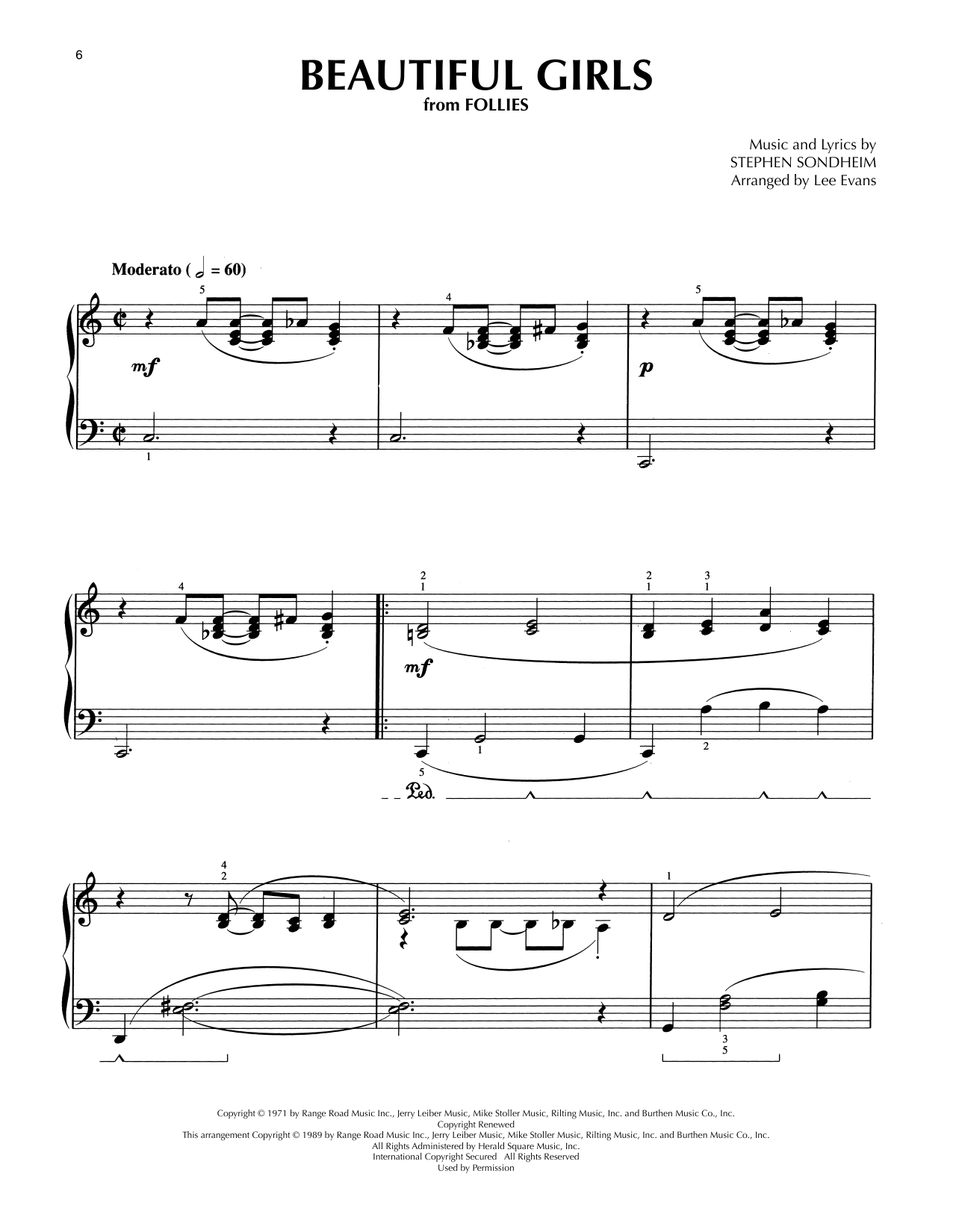 Stephen Sondheim Beautiful Girls (from Follies) (arr. Lee Evans) sheet music notes and chords arranged for Piano Solo