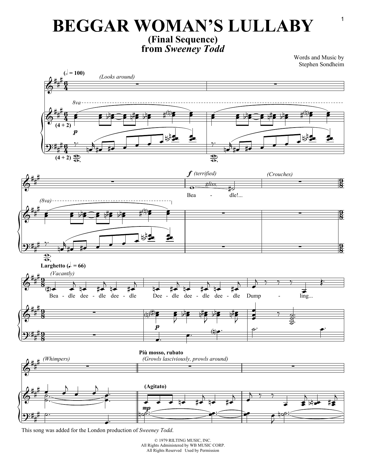 Stephen Sondheim Beggar Woman's Lullaby (Final Sequence) sheet music notes and chords arranged for Piano & Vocal