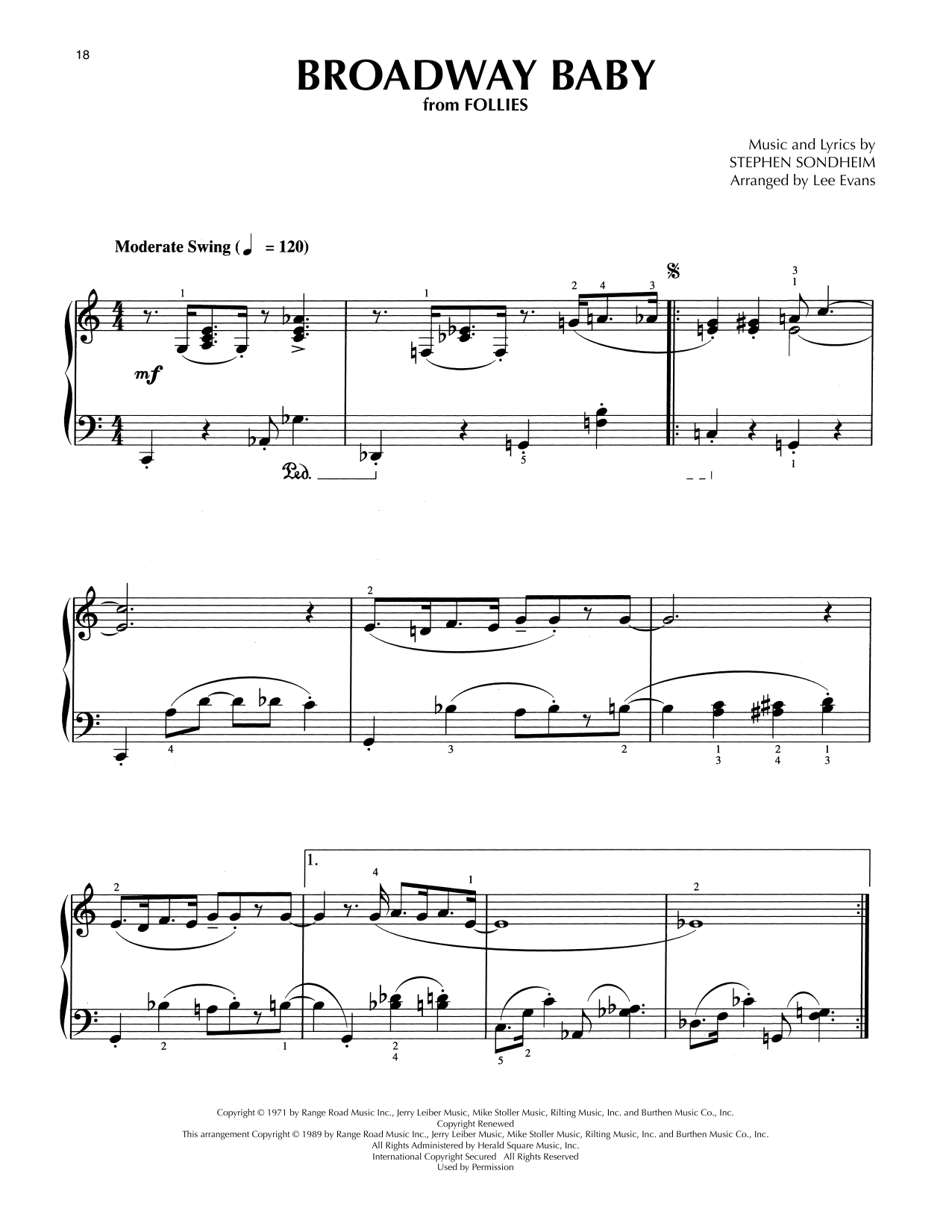 Stephen Sondheim Broadway Baby (from Follies) (arr. Lee Evans) sheet music notes and chords arranged for Piano Solo