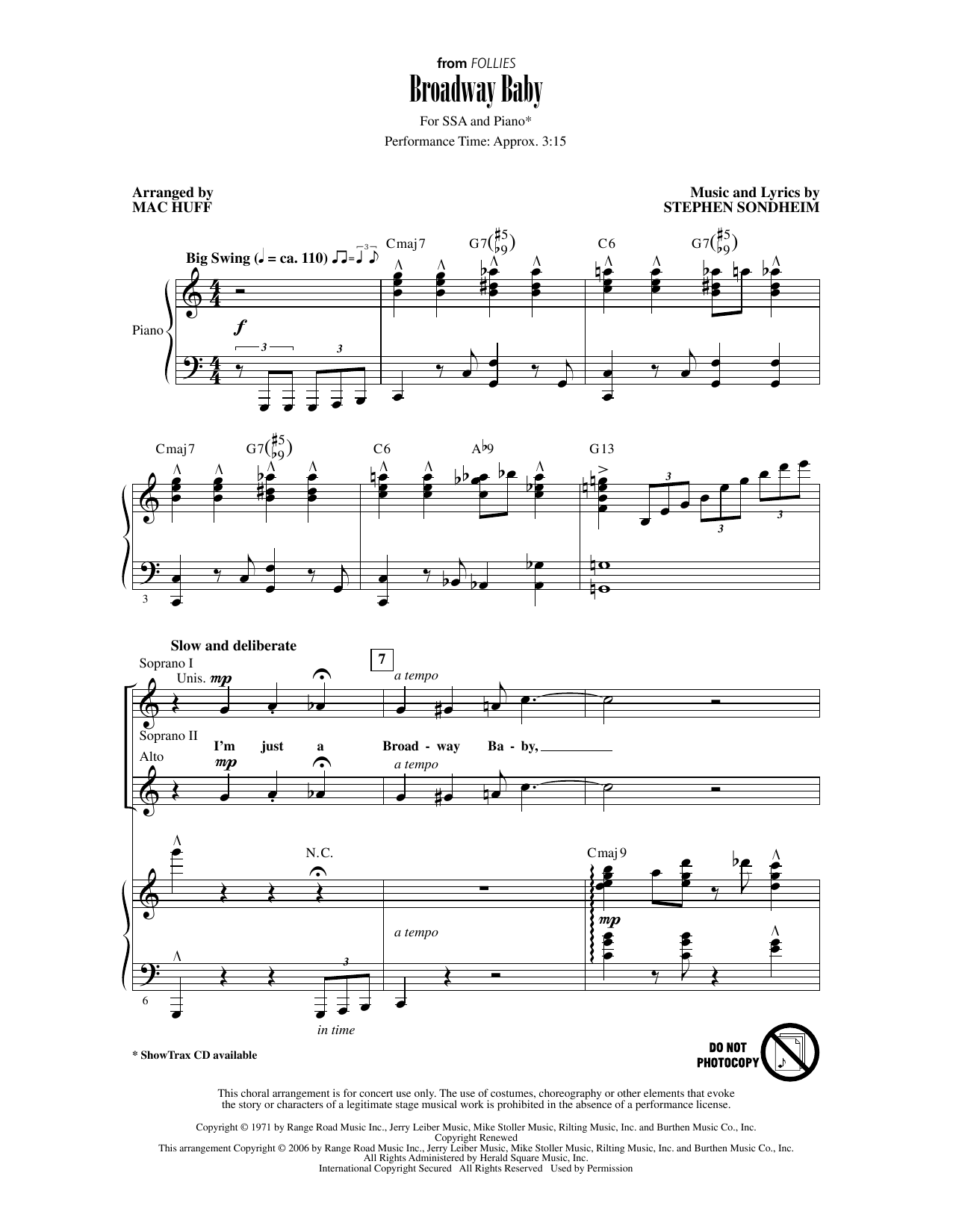 Stephen Sondheim Broadway Baby (from Follies) (arr. Mac Huff) sheet music notes and chords arranged for SSA Choir