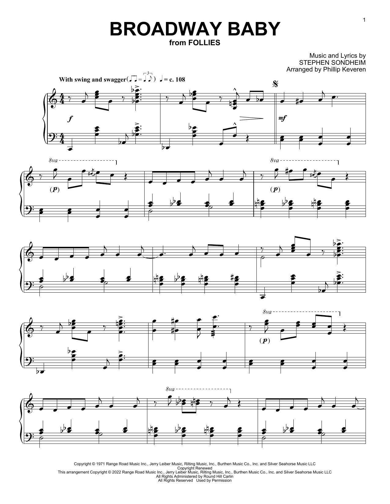 Stephen Sondheim Broadway Baby (from Follies) (arr. Phillip Keveren) sheet music notes and chords arranged for Piano Solo