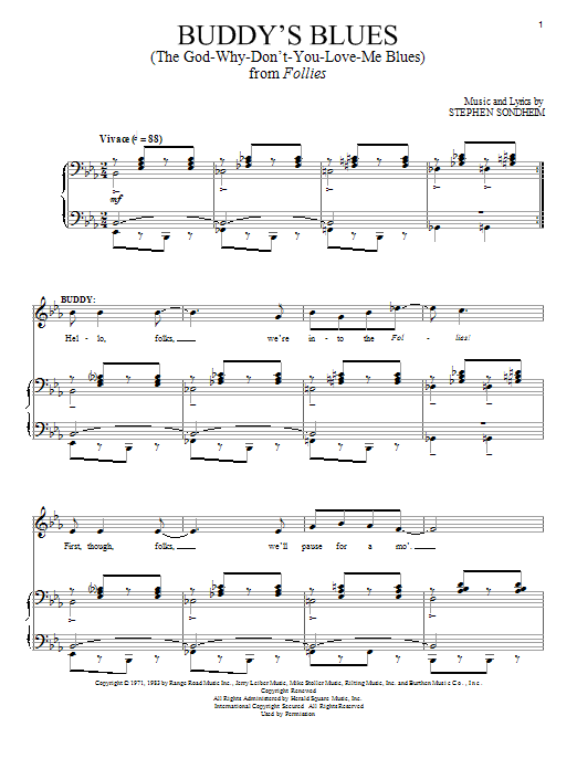 Stephen Sondheim Buddy's Blues (The God-Why-Don't-You-Love-Me Blues) sheet music notes and chords arranged for Piano & Vocal