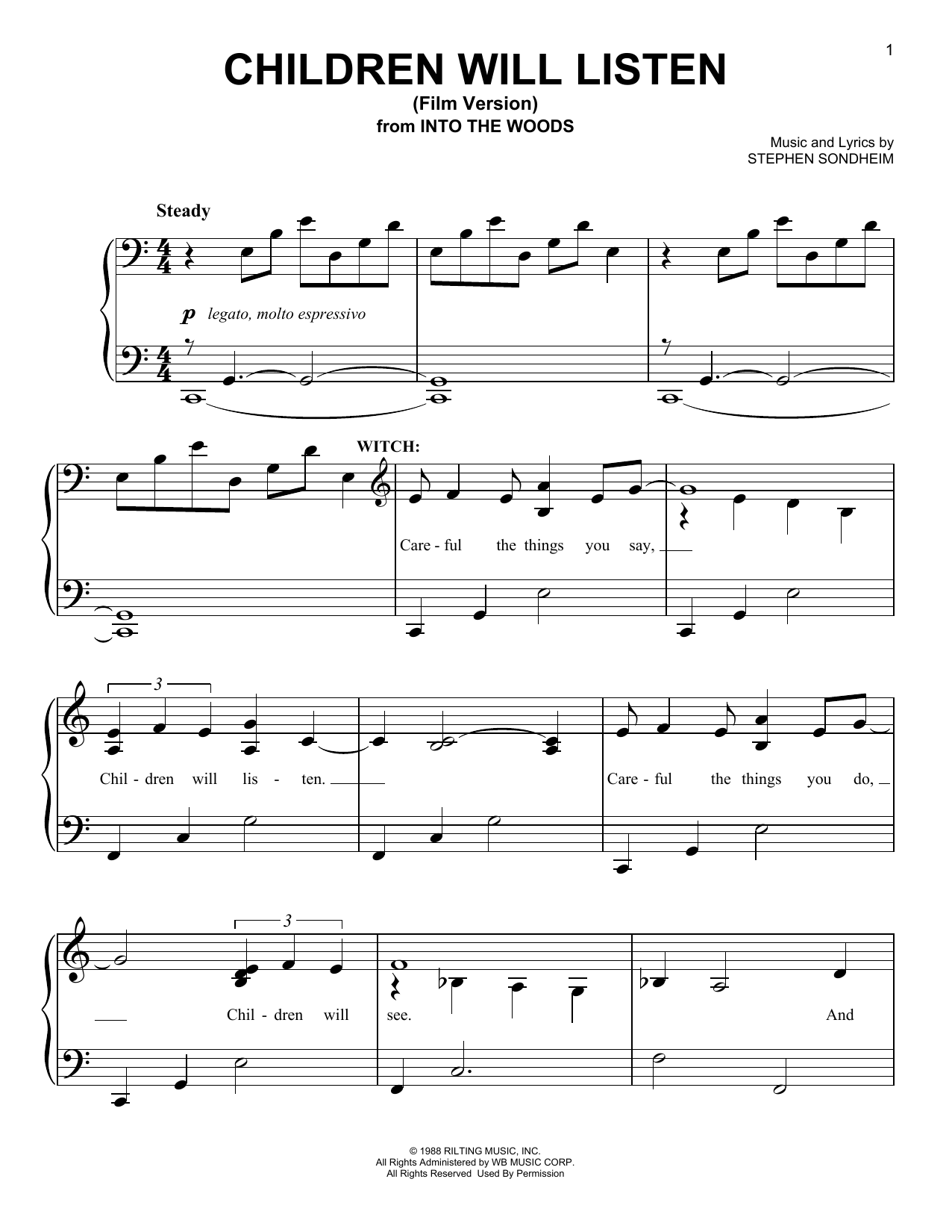 Stephen Sondheim Children Will Listen (Film Version) (from Into The Woods) sheet music notes and chords arranged for Easy Piano