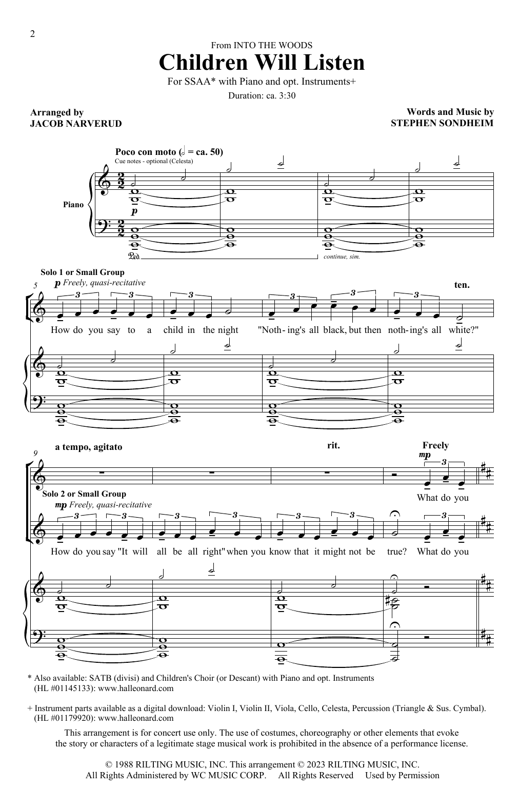 Stephen Sondheim Children Will Listen (from Into The Woods) (arr. Jacob Narverud) sheet music notes and chords arranged for SSAA Choir