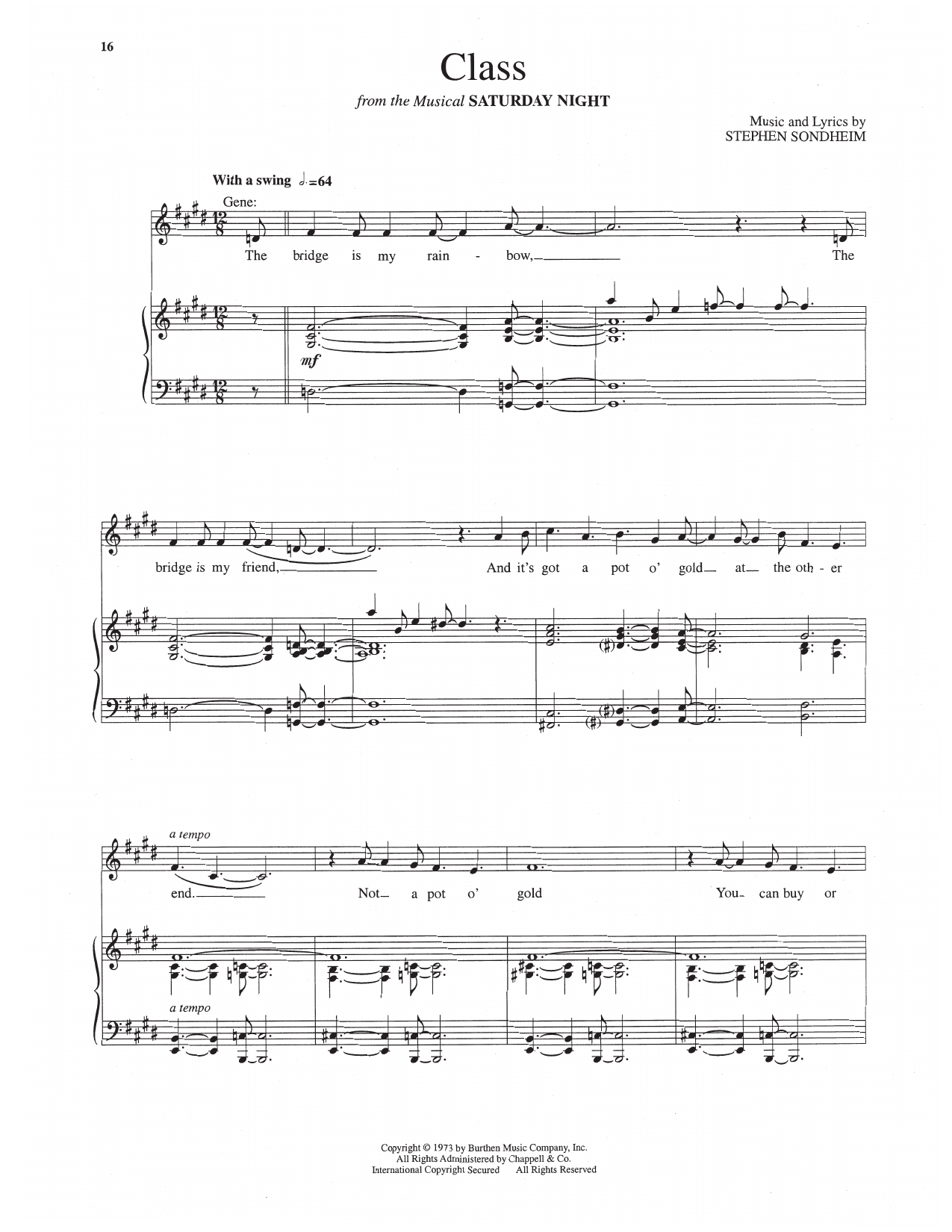 Stephen Sondheim Class (from Saturday Night) sheet music notes and chords arranged for Piano & Vocal