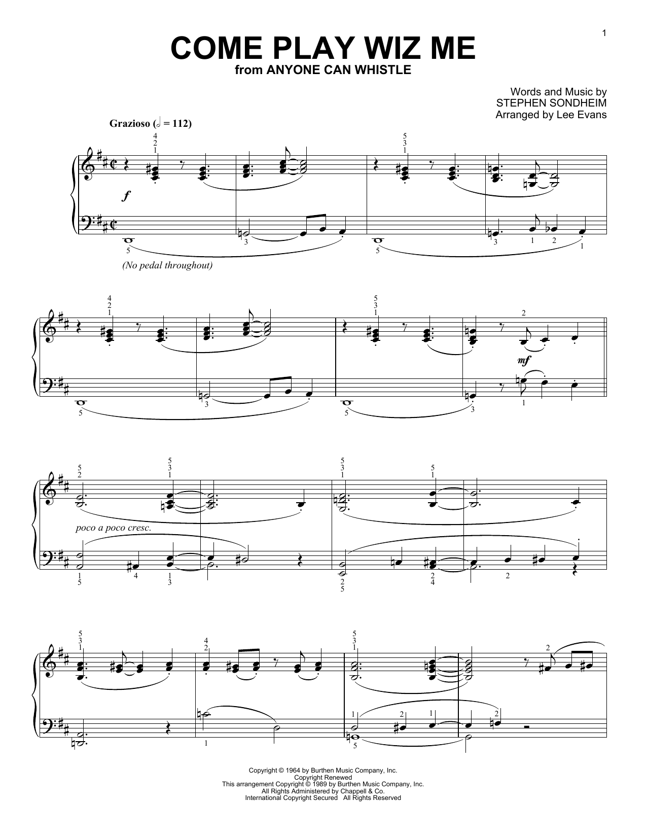 Stephen Sondheim Come Play Wiz Me (from Anyone Can Whistle) (arr. Lee Evans) sheet music notes and chords arranged for Piano Solo