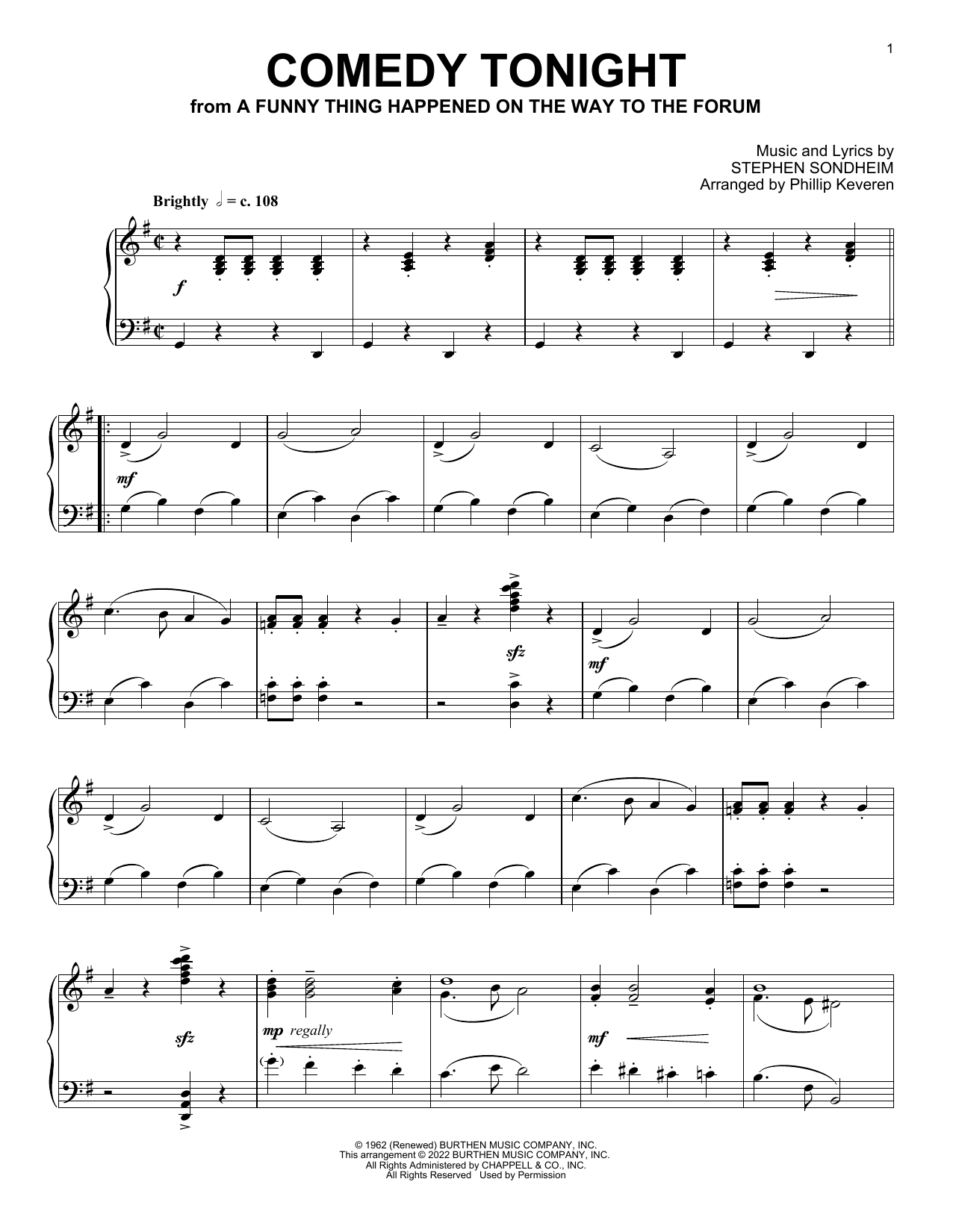 Stephen Sondheim Comedy Tonight (from A Funny Thing Happened...) (arr. Phillip Keveren) sheet music notes and chords arranged for Piano Solo