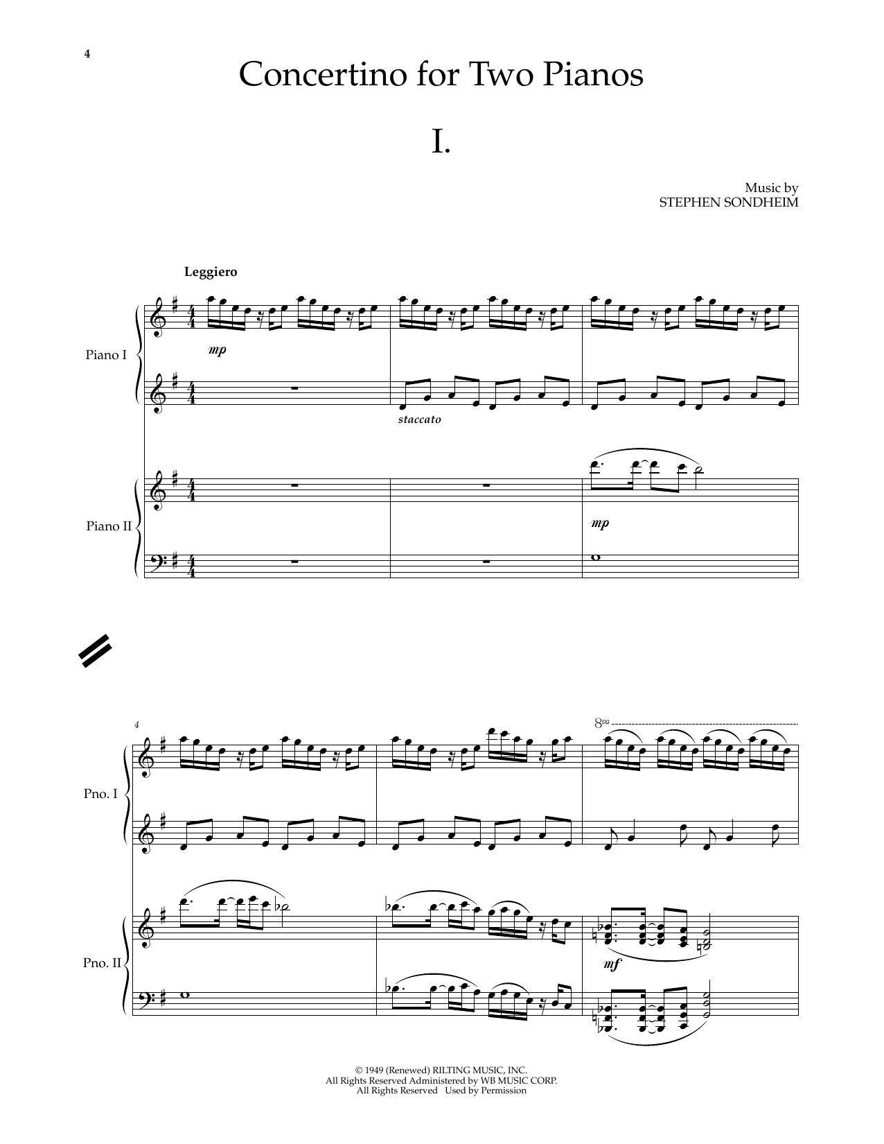 Stephen Sondheim Concertino For Two Pianos sheet music notes and chords arranged for Piano Duet