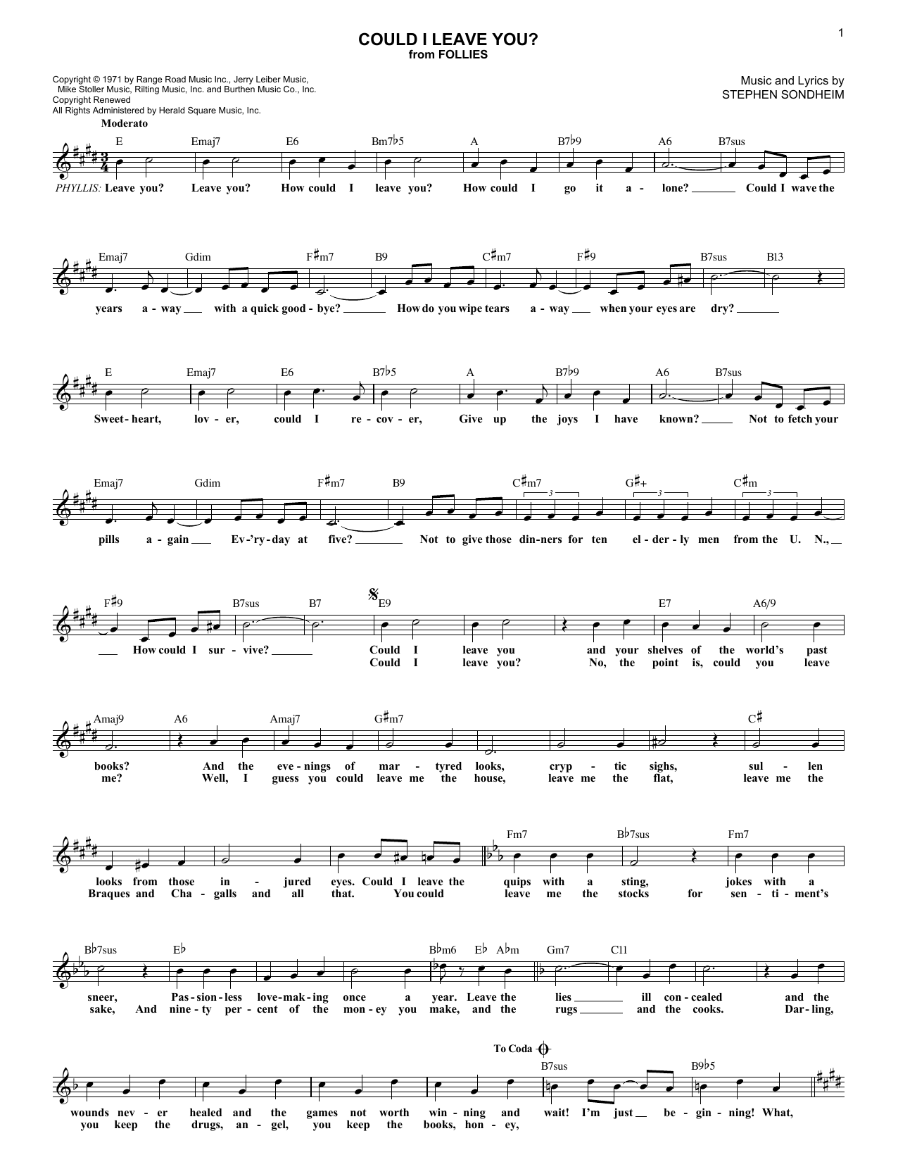 Stephen Sondheim Could I Leave You? sheet music notes and chords arranged for Piano & Vocal