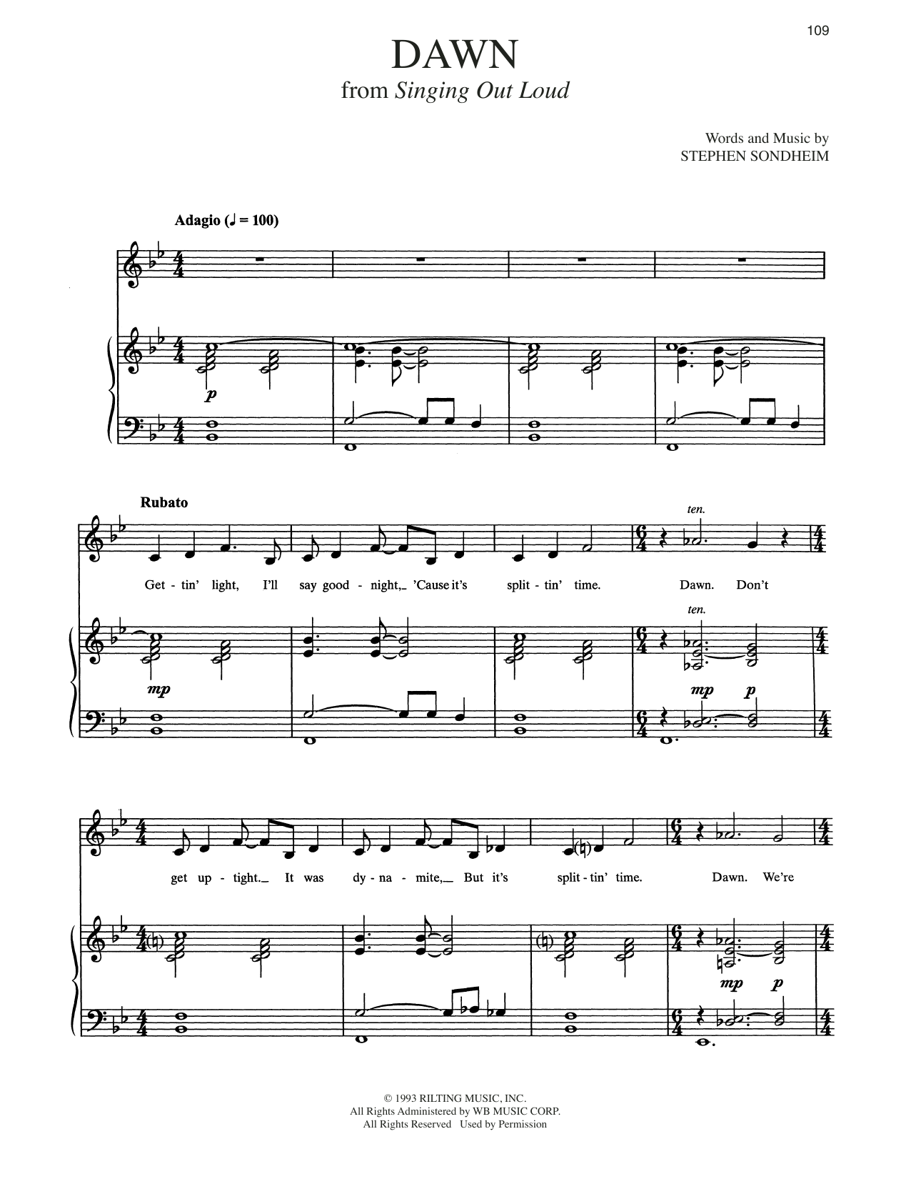 Stephen Sondheim Dawn sheet music notes and chords arranged for Piano & Vocal