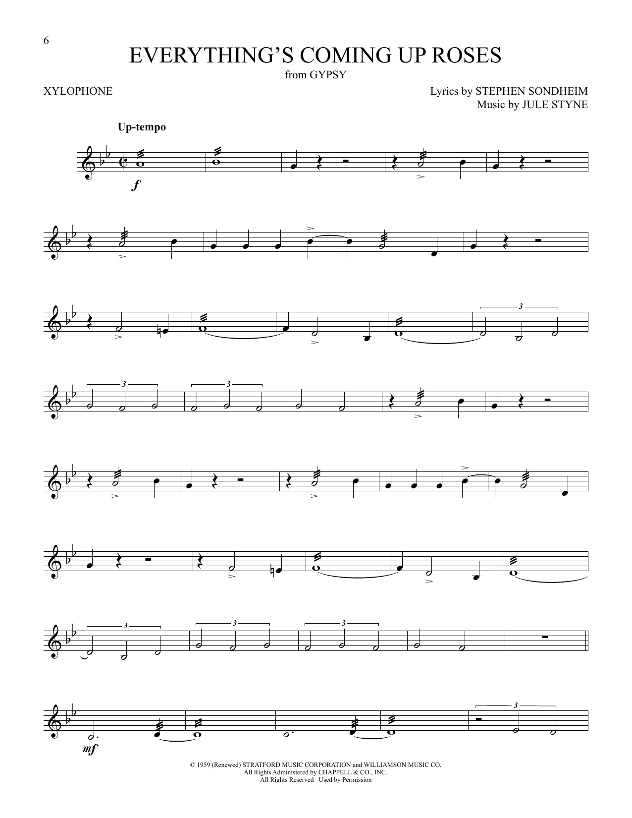 Stephen Sondheim Everything's Coming Up Roses (from Gypsy) sheet music notes and chords arranged for Xylophone Solo