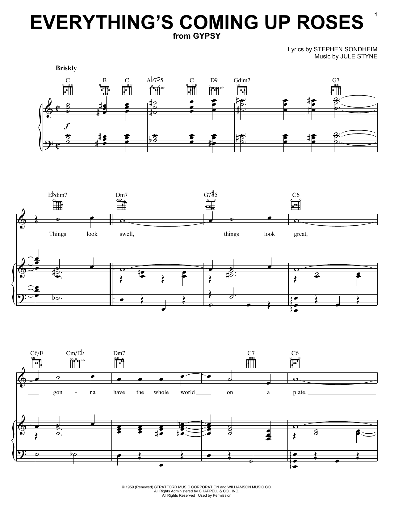Stephen Sondheim Everything's Coming Up Roses sheet music notes and chords arranged for Piano, Vocal & Guitar Chords (Right-Hand Melody)