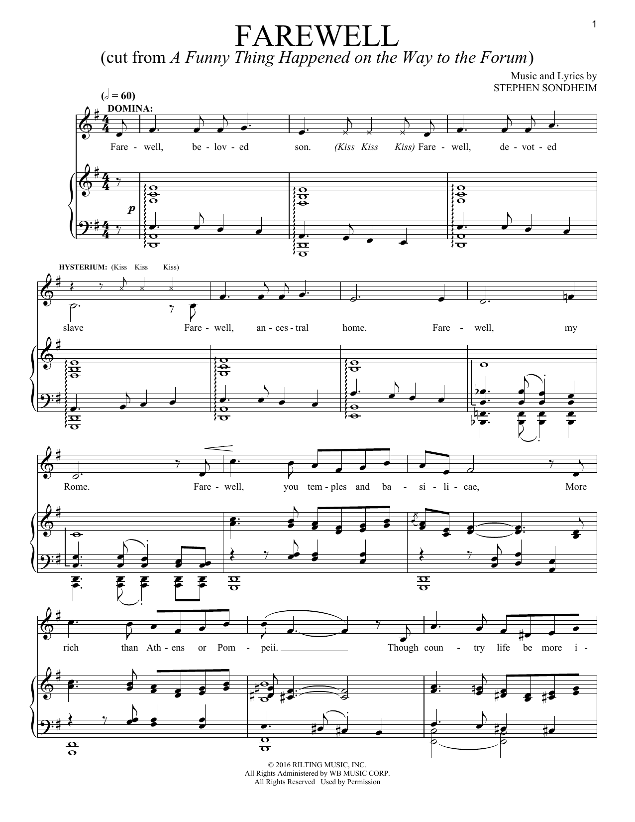 Stephen Sondheim Farewell sheet music notes and chords arranged for Piano & Vocal