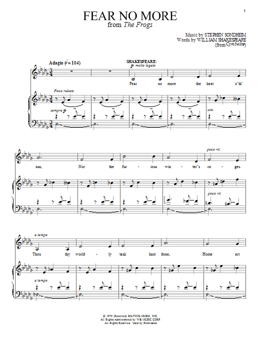 Stephen Sondheim Fear No More sheet music notes and chords arranged for Piano & Vocal