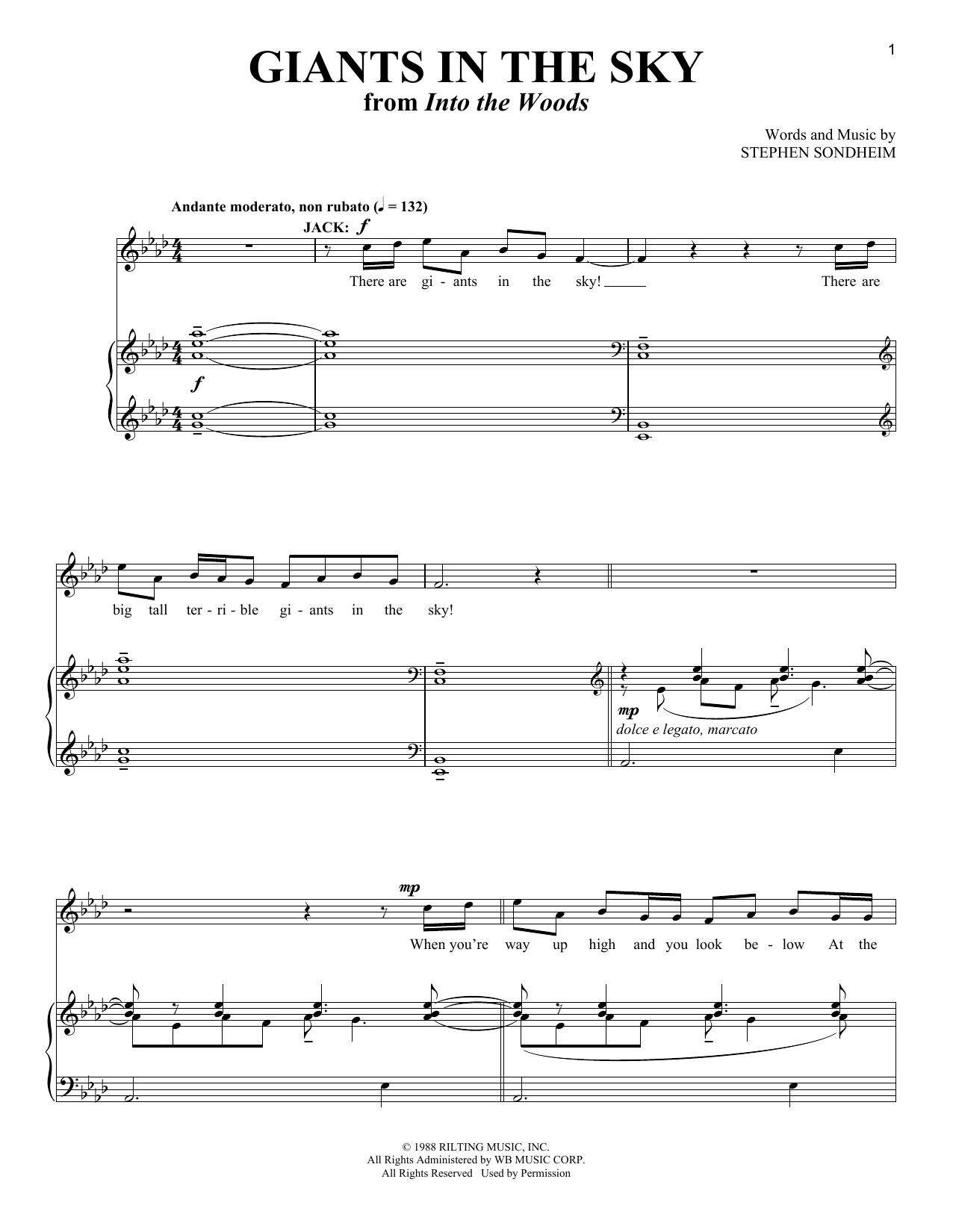 Stephen Sondheim Giants In The Sky (from Into The Woods) sheet music notes and chords arranged for Vocal Pro + Piano/Guitar