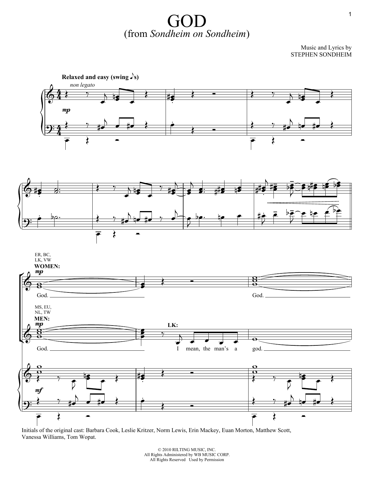 Stephen Sondheim God sheet music notes and chords arranged for Piano & Vocal