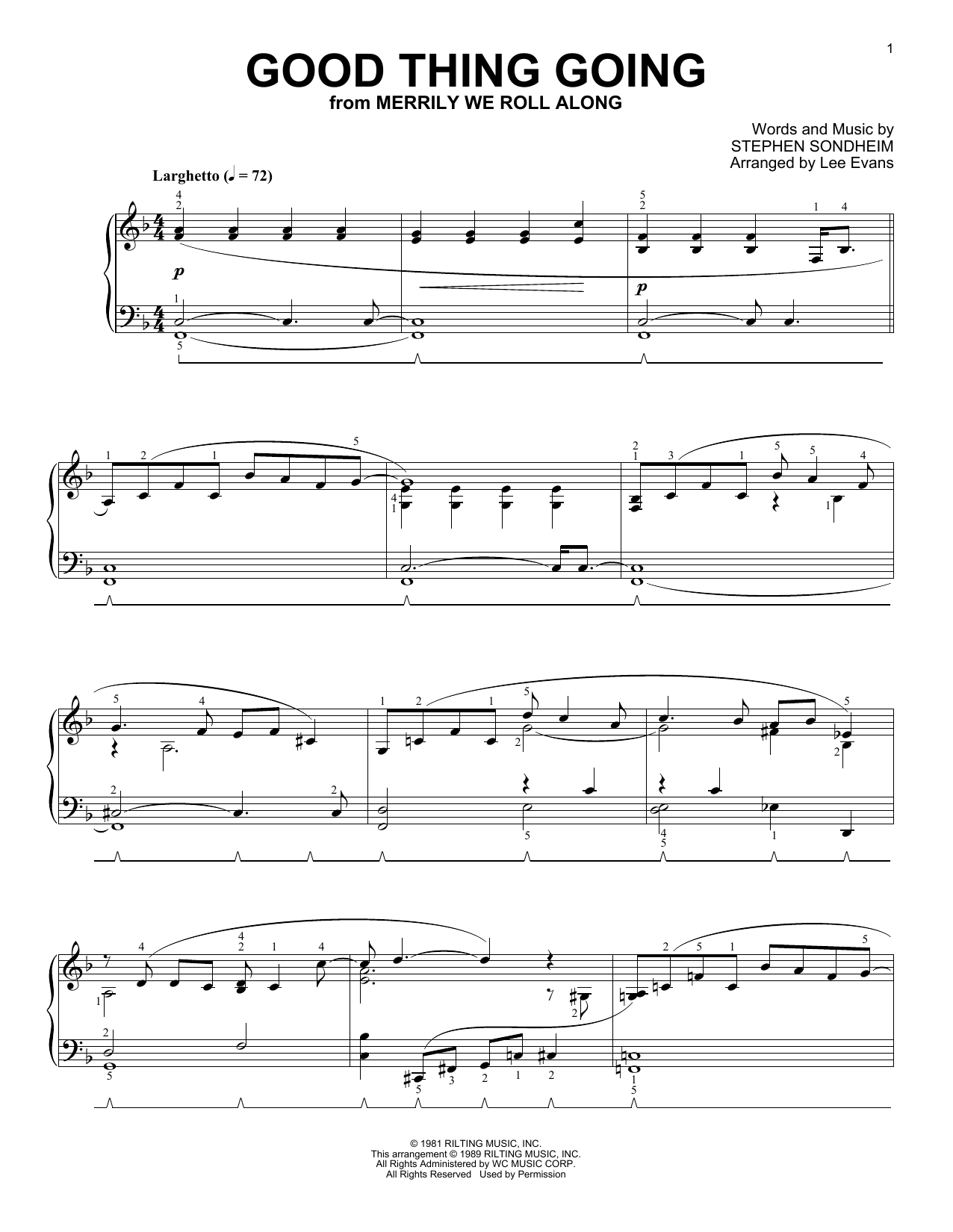 Stephen Sondheim Good Thing Going (from Merrily We Roll Along) (arr. Lee Evans) sheet music notes and chords arranged for Piano Solo