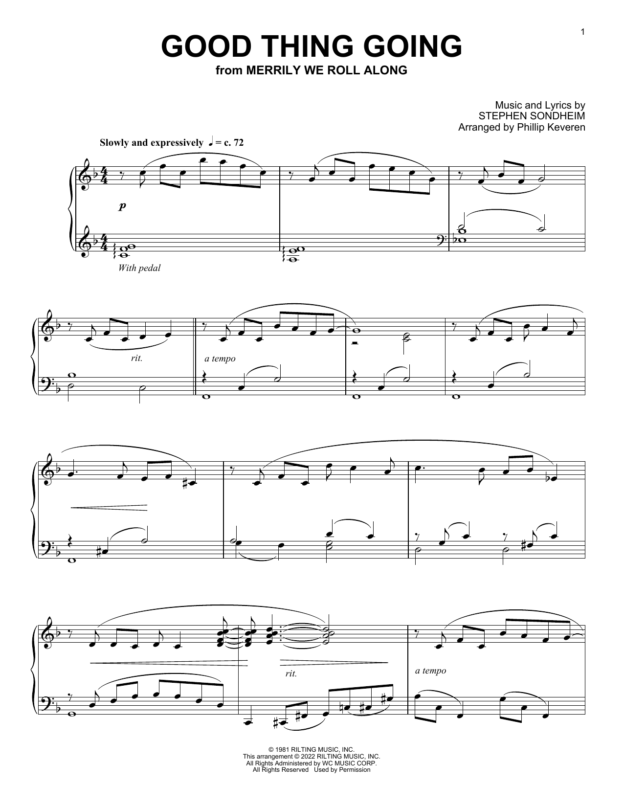 Stephen Sondheim Good Thing Going (from Merrily We Roll Along) (arr. Phillip Keveren) sheet music notes and chords arranged for Piano Solo