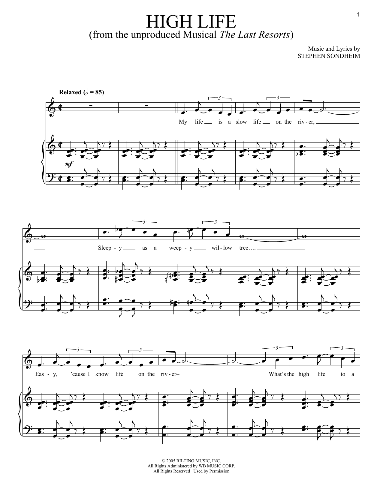 Stephen Sondheim High Life sheet music notes and chords arranged for Piano & Vocal