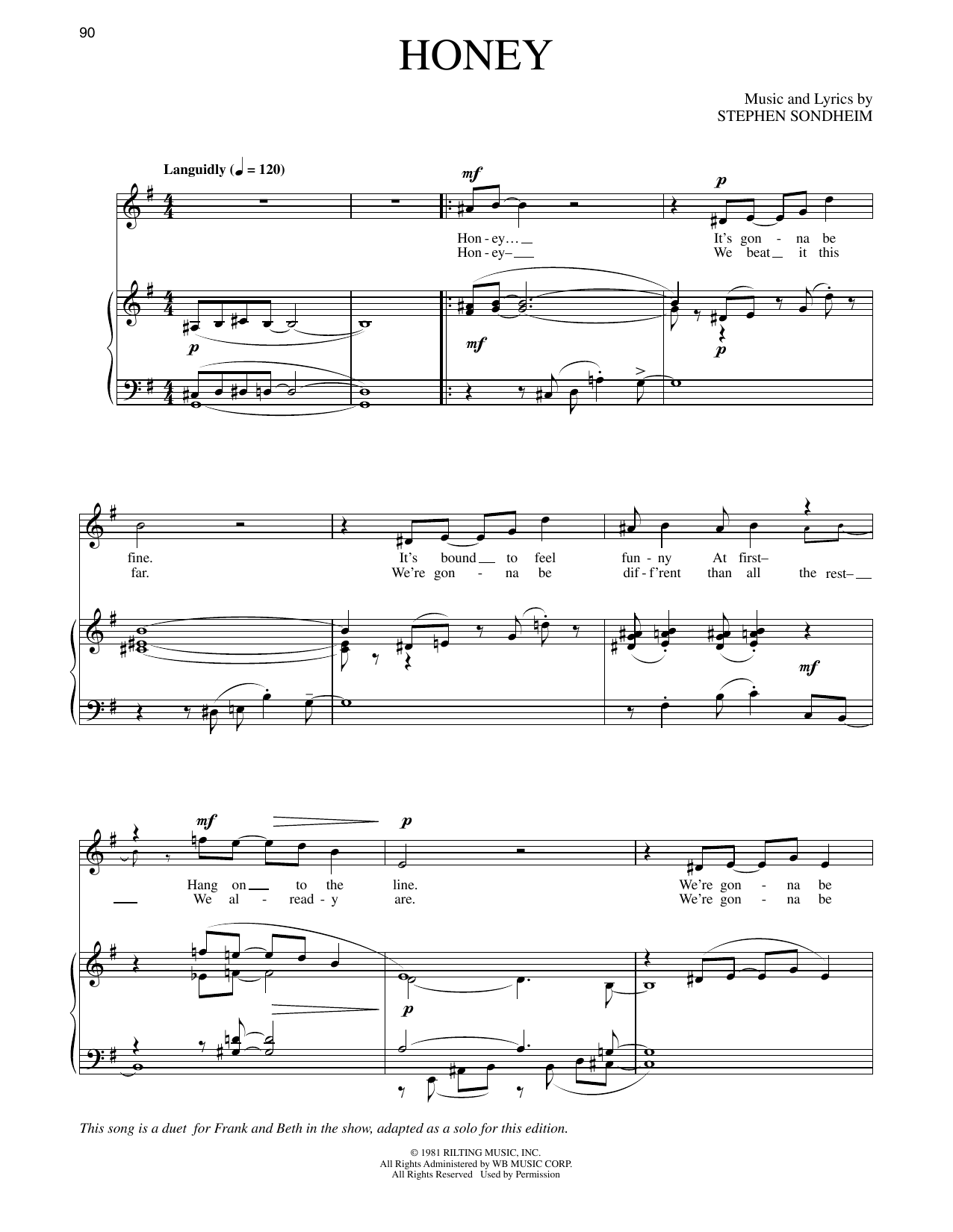 Stephen Sondheim Honey (from Merrily We Roll Along) sheet music notes and chords arranged for Piano & Vocal
