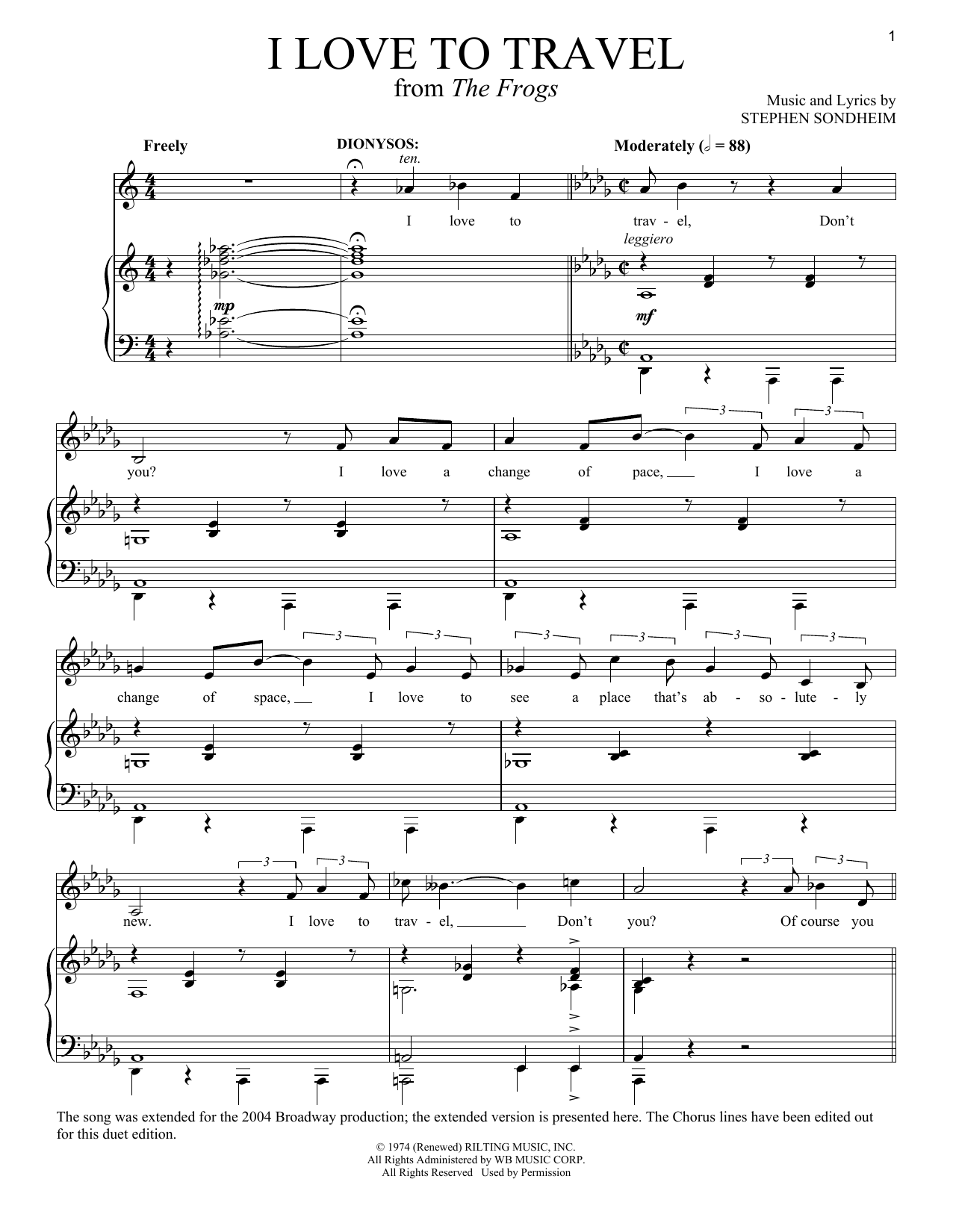 Stephen Sondheim I Love To Travel sheet music notes and chords arranged for Vocal Duet