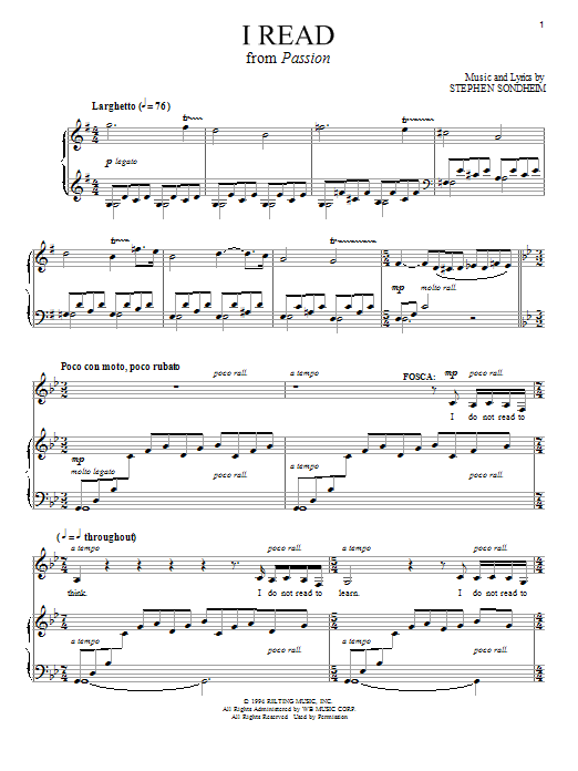 Stephen Sondheim I Read sheet music notes and chords arranged for Piano & Vocal