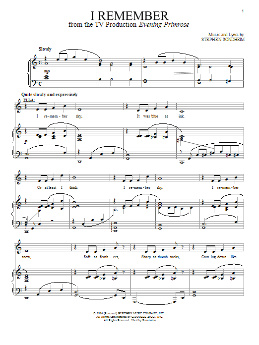Stephen Sondheim I Remember sheet music notes and chords arranged for Piano & Vocal