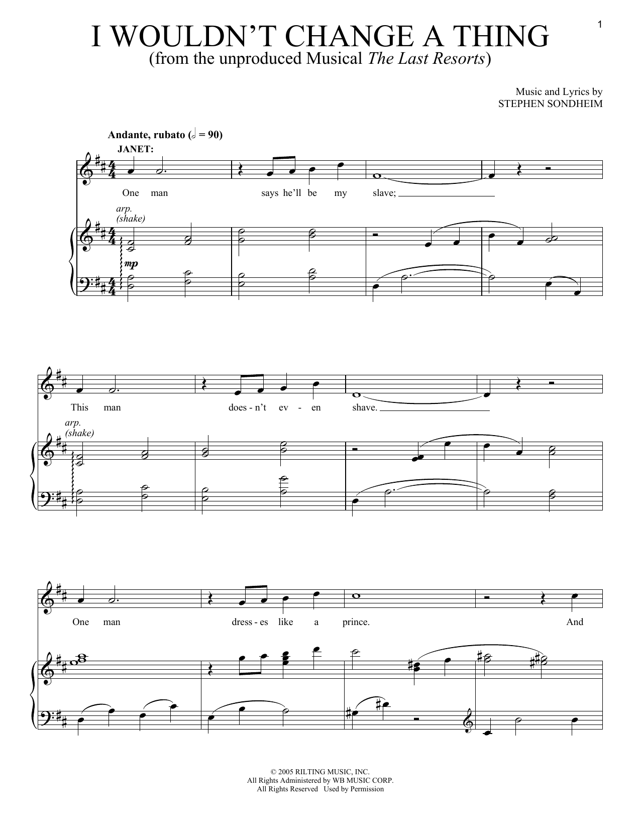 Stephen Sondheim I Wouldn't Change A Thing sheet music notes and chords arranged for Piano & Vocal
