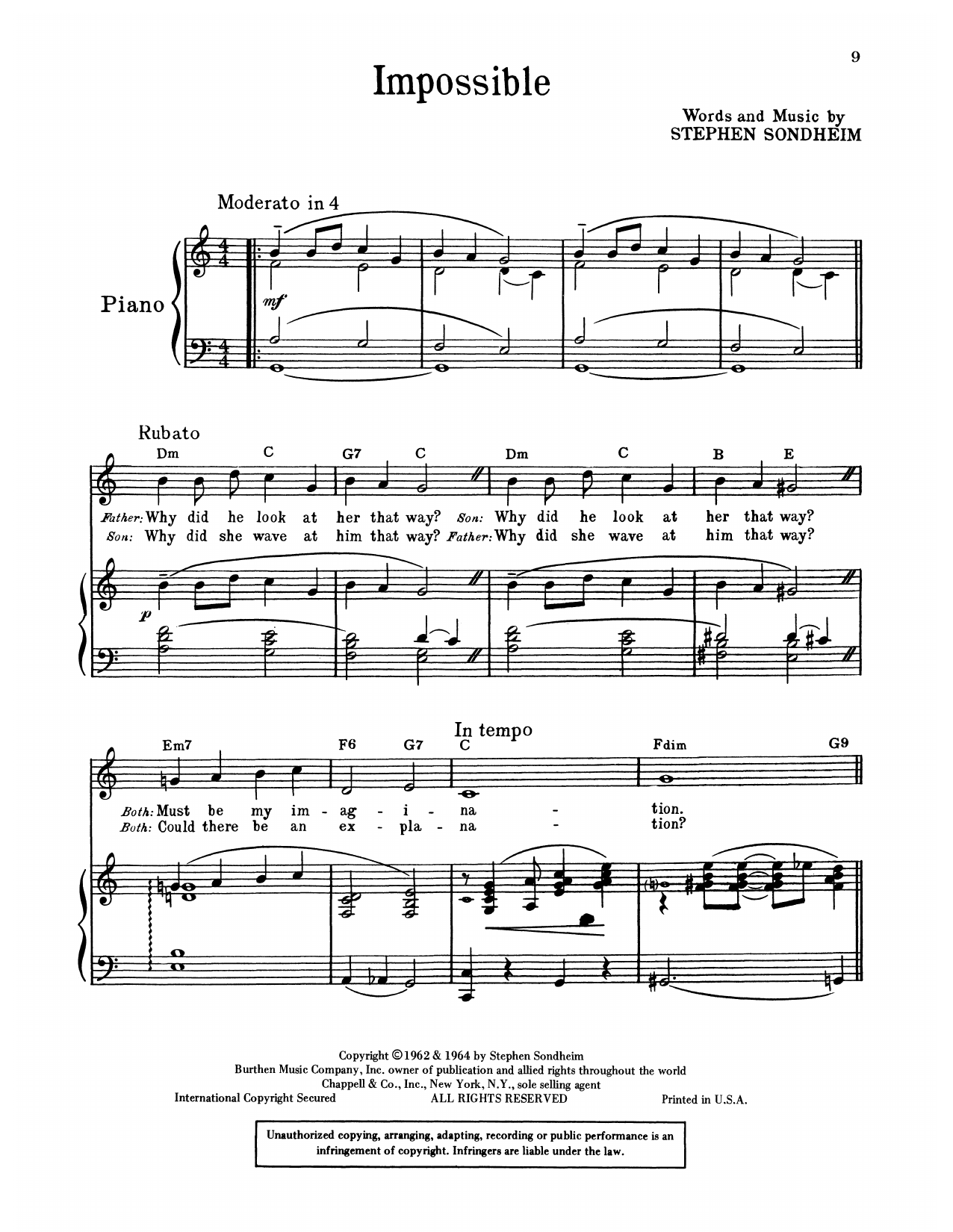 Stephen Sondheim Impossible (from A Funny Thing Happened On The Way To The Forum) sheet music notes and chords arranged for Piano & Vocal