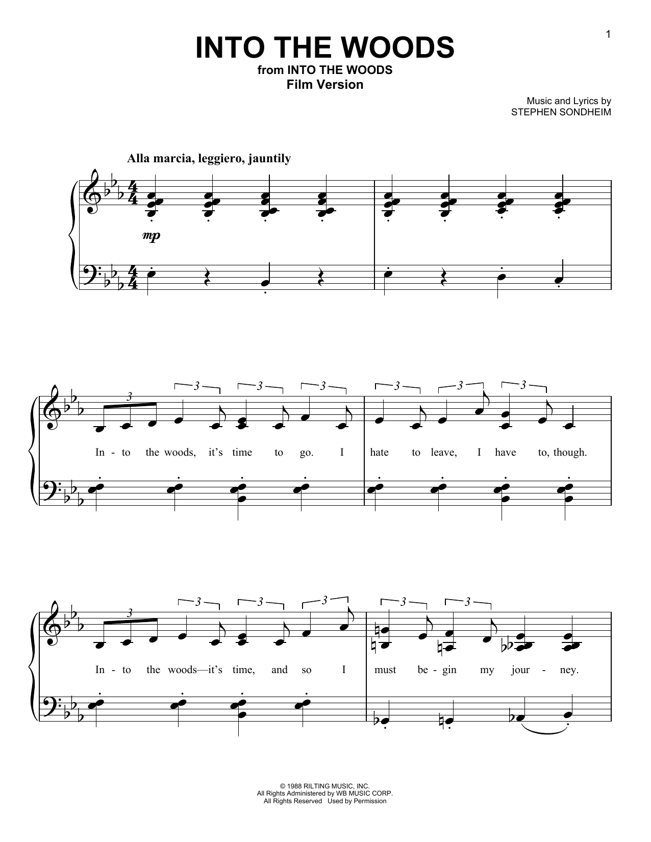 Stephen Sondheim Into The Woods (Film Version) sheet music notes and chords arranged for Piano & Vocal