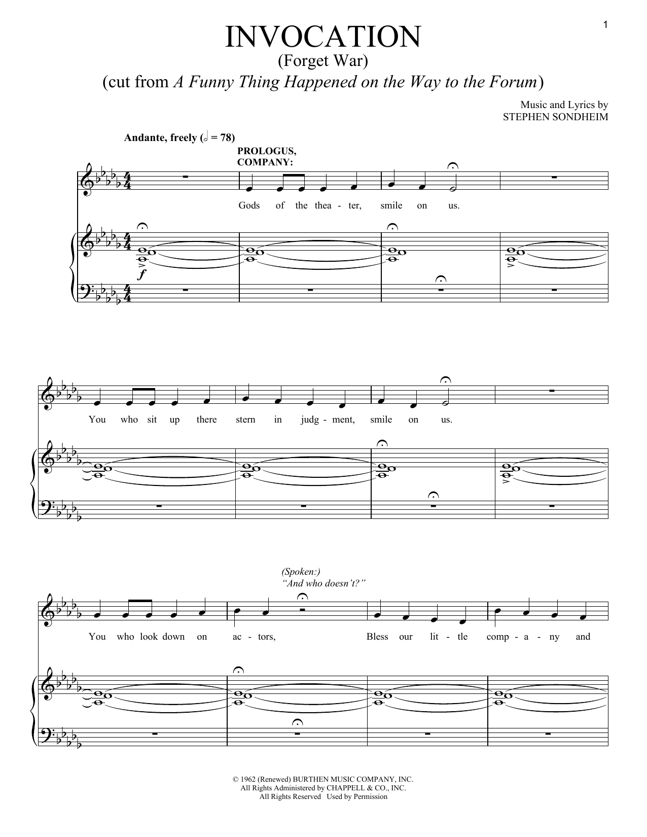 Stephen Sondheim Invocation (Forget War) sheet music notes and chords arranged for Piano & Vocal