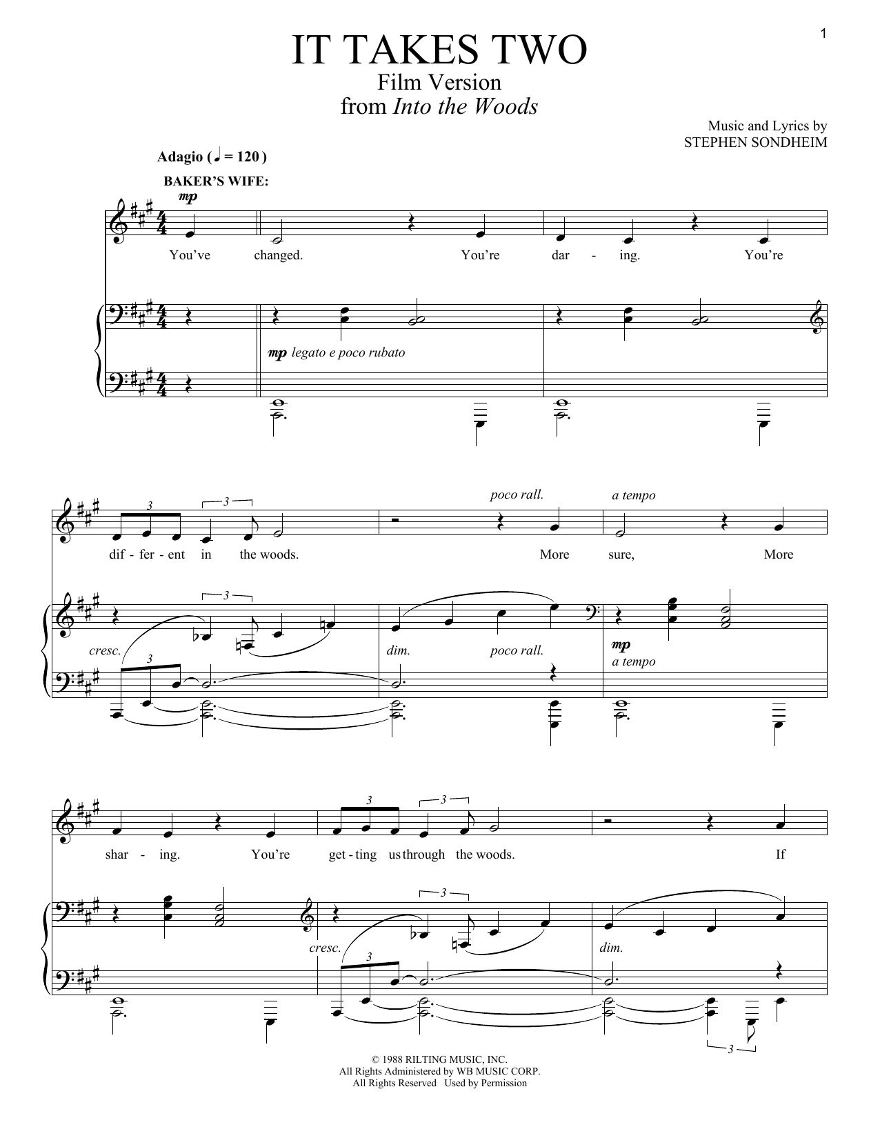 Stephen Sondheim It Takes Two (Film Version) (from Into The Woods) sheet music notes and chords arranged for Piano & Vocal