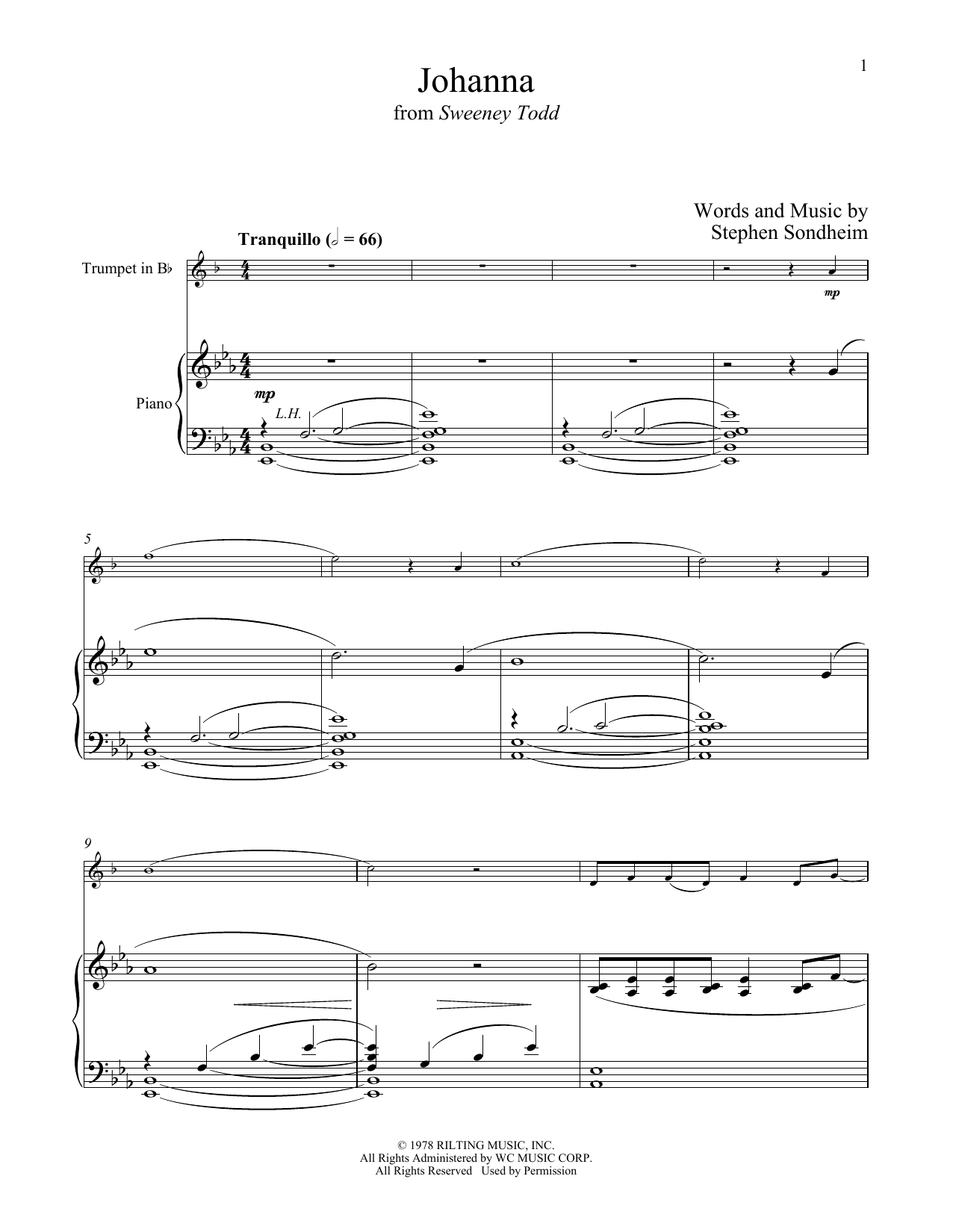 Stephen Sondheim Johanna (from Sweeney Todd) sheet music notes and chords arranged for Clarinet and Piano