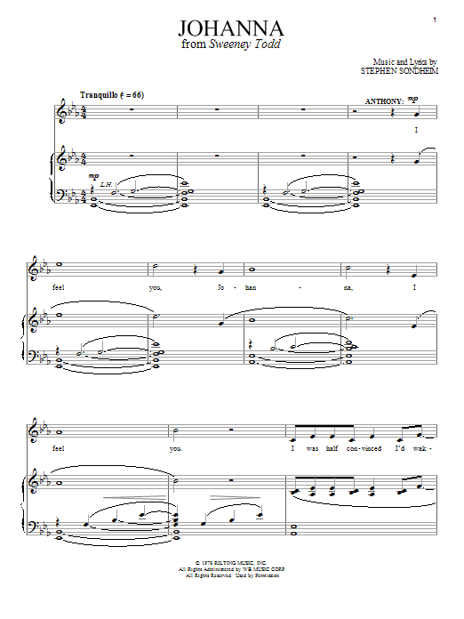 Stephen Sondheim Johanna sheet music notes and chords arranged for Piano Duet