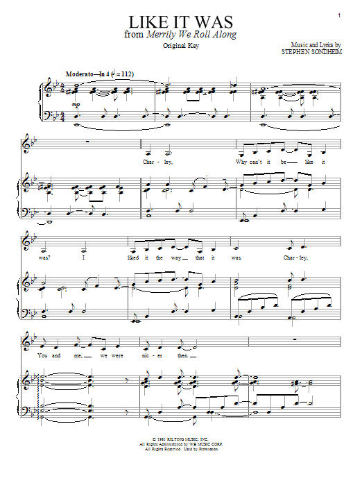 Stephen Sondheim Like It Was sheet music notes and chords arranged for Piano & Vocal